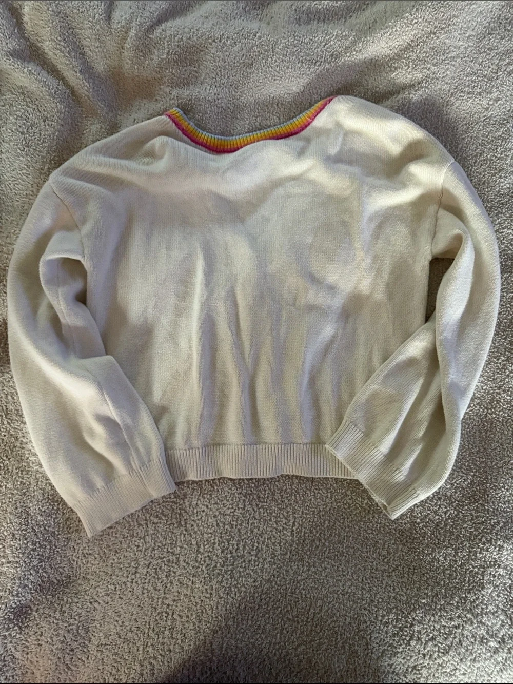 GAP Cream Cardigan with Rainbow Trim and Colorful Embroidered Accents